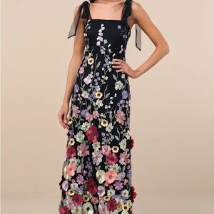 Floral Embroidered Black Dress